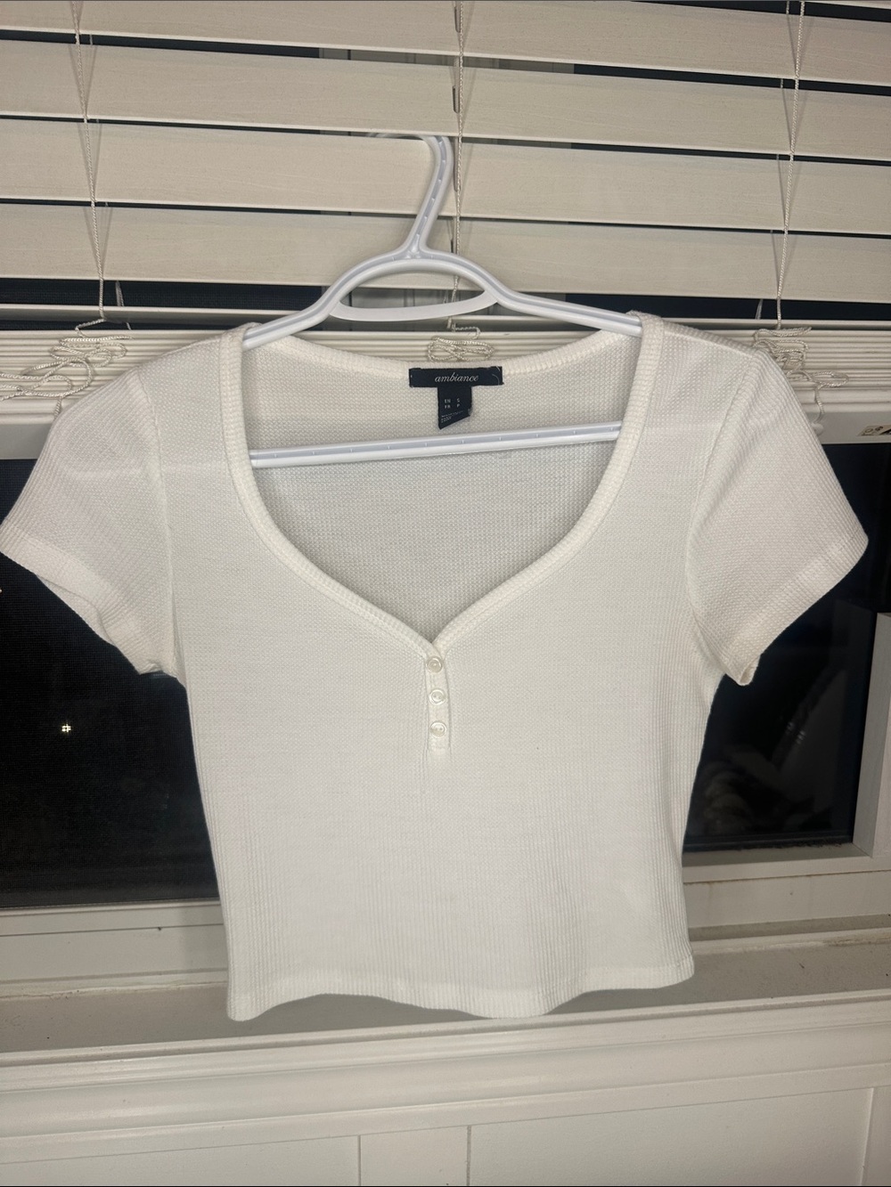 Ambiance Cream Ribbed Scoop Henley Crop Top